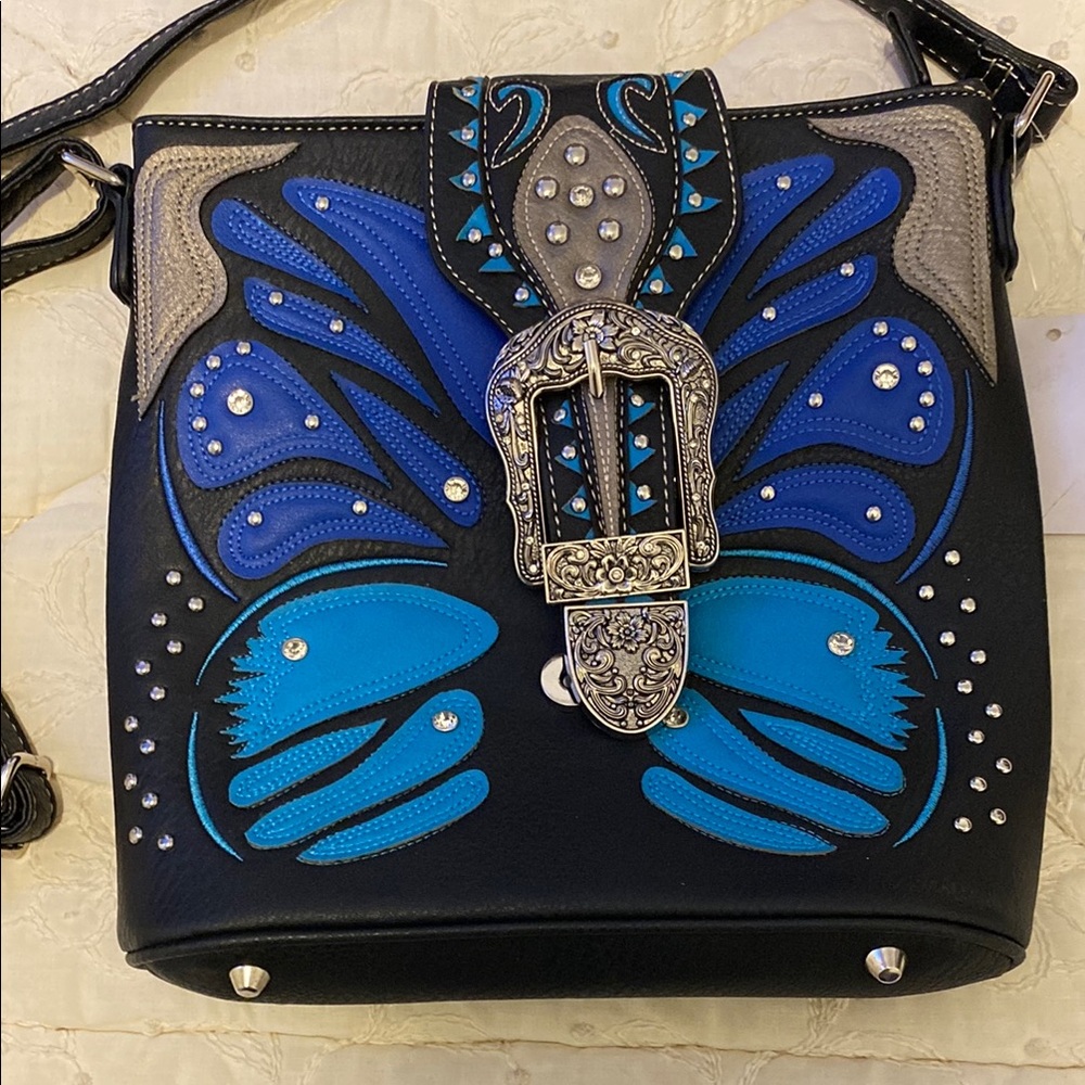 Concealed weapons purse Stylish Black and Blue Women's Bag